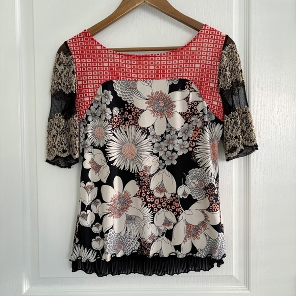 Anac by Kimi Mesh Floral Geometric Print Blouse Large - Picture 5 of 8